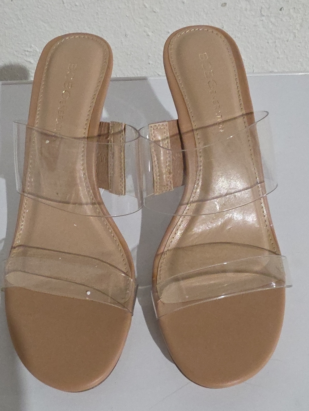 BCBGeneration Walina Nude Clear Strap Slide Sandals